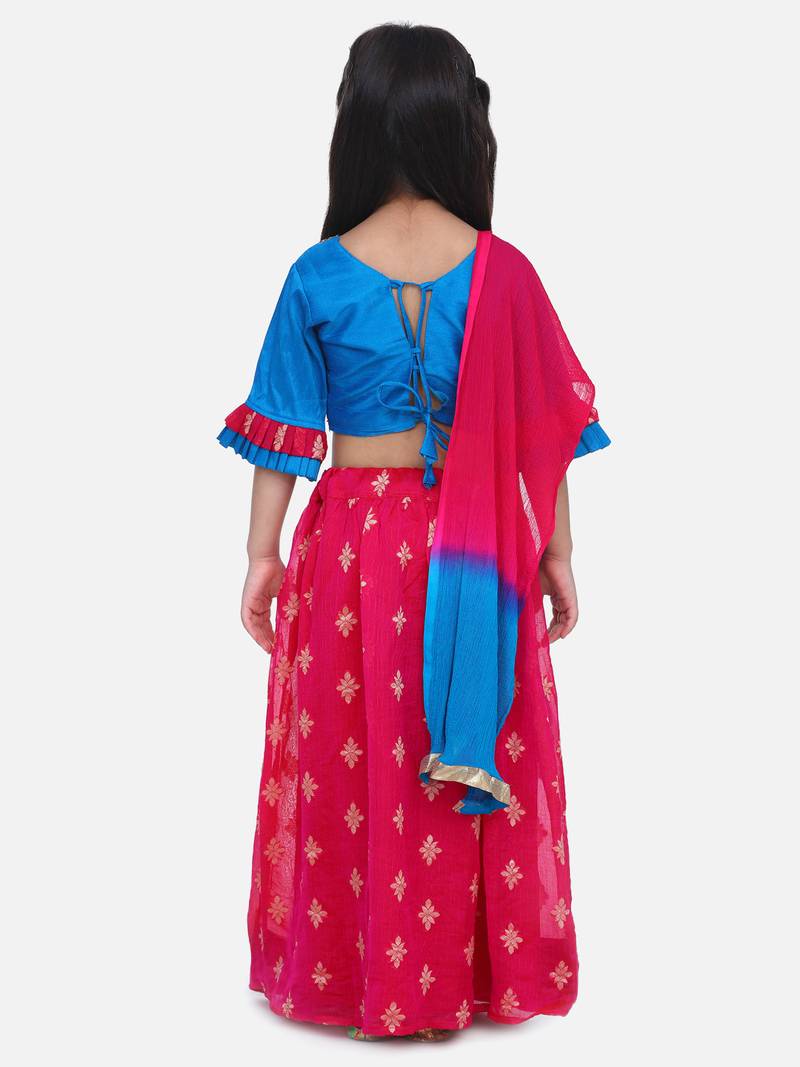 BownBee Chiffon Brocade Lehenga choli for Girls-Blue