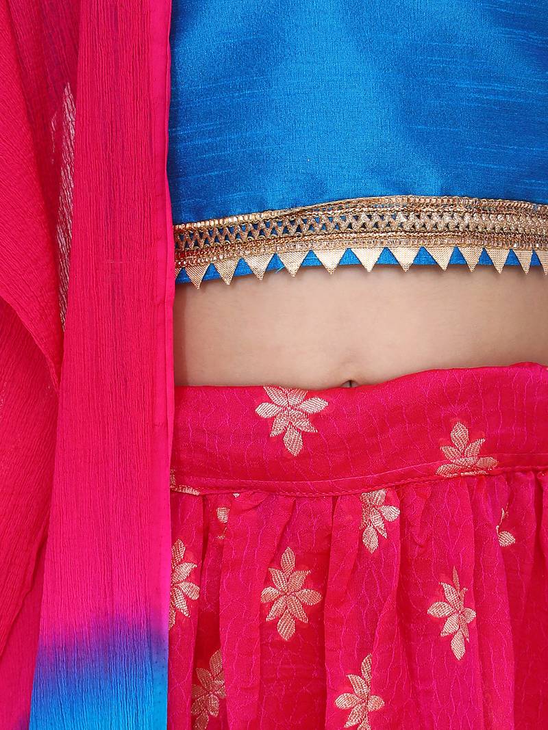 BownBee Chiffon Brocade Lehenga choli for Girls-Blue