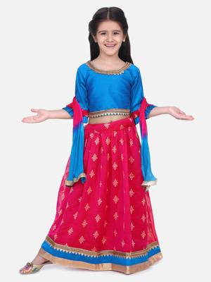 BownBee Chiffon Brocade Lehenga choli for Girls-Blue 5