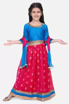 BownBee Chiffon Brocade Lehenga choli for Girls-Blue