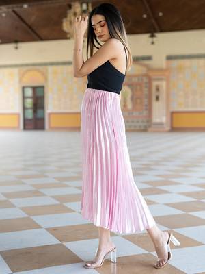 Pink plain satin skirts 2