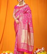 Pink woven Faux kanchipuram silk saree with blouse