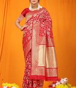 Red woven Faux kanchipuram silk saree with blouse