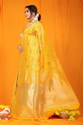 Yellow woven Faux kanchipuram silk saree with blouse 2