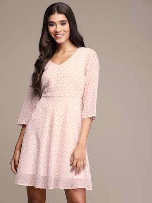 White printed georgette short dresses 2