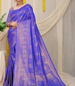 Blue woven kanchipuram silk saree with blouse