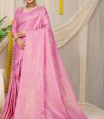 Pink woven kanchipuram silk saree with blouse