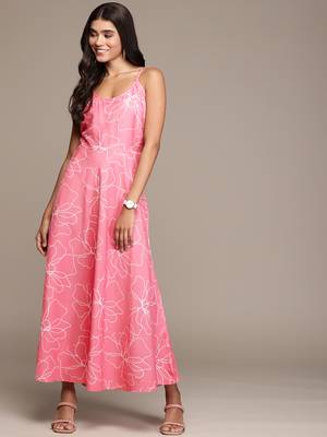 Pink printed polyester maxi dresses 1
