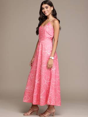 Pink printed polyester maxi dresses 2