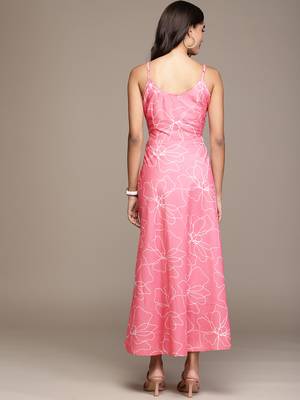 Pink printed polyester maxi dresses 3