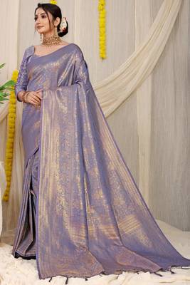 Purple woven kanchipuram silk saree with blouse 1