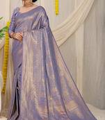 Purple woven kanchipuram silk saree with blouse