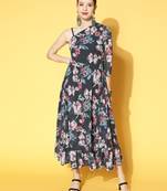 Blue printed georgette maxi dresses