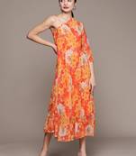 Mustard printed georgette maxi dresses