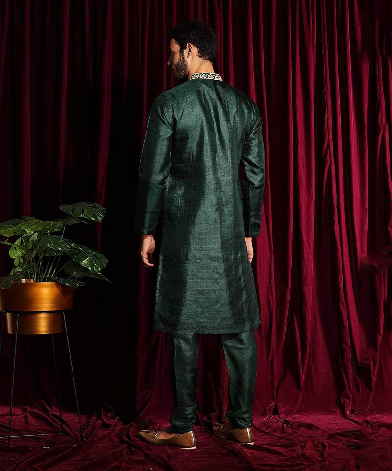 Bottle Green Cotton Silk Kurta Chudidar set