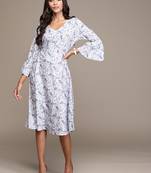 Blue printed crepe short dresses