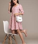 Pink printed crepe short dresses