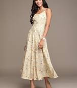 Mustard printed polyester maxi dresses