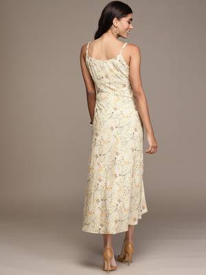 Mustard printed polyester maxi dresses 3