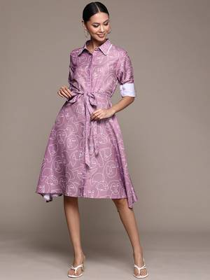 Lavender printed polyester short dresses 1