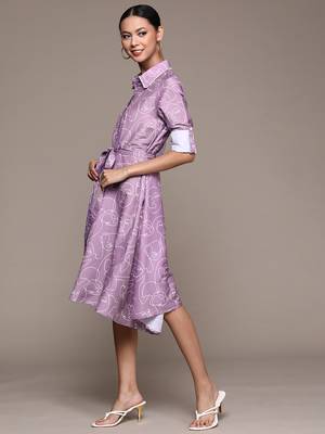 Lavender printed polyester short dresses 2