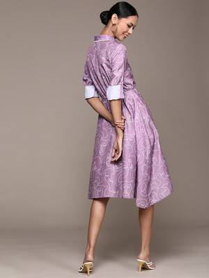 Lavender printed polyester short dresses 3