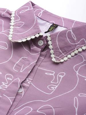 Lavender printed polyester short dresses 4