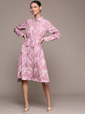 Lavender printed polyester short dresses 1