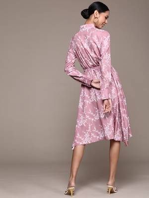 Lavender printed polyester short dresses 3