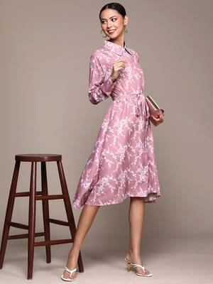 Lavender printed polyester short dresses 5