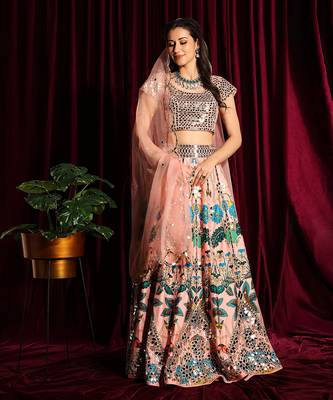 Blush Heavy Embroidered Mirror Lehenga Blouse With A Dupatta 5