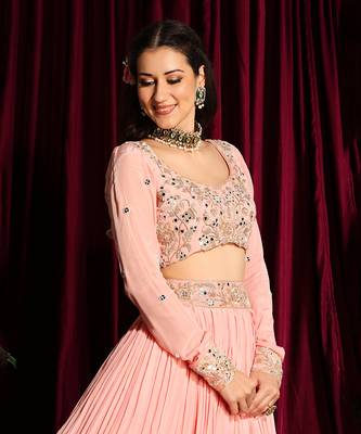 Blush Gathered Lehenga And Blouse With A Dupatta 5