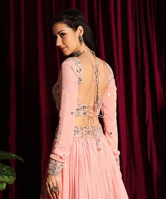 Blush Gathered Lehenga And Blouse With A Dupatta 6