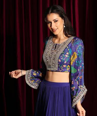 Purple Angel Sleeves Blouse With Skirt 5