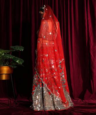 Red Heavy Embroidered Lehenga Blouse With A Dupatta 5