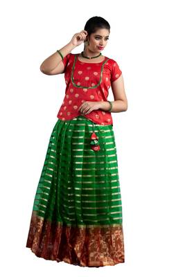 Shivangi Girls Green Blue Meadow Pattu Pavadai!!! 1