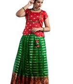 Shivangi Girls Green Blue Meadow Pattu Pavadai!!!