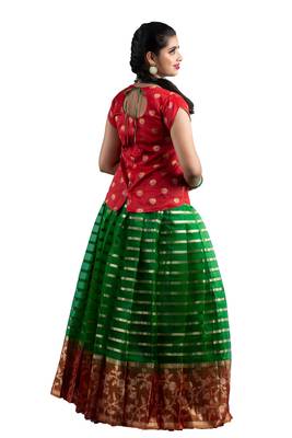 Shivangi Girls Green Blue Meadow Pattu Pavadai!!! 2