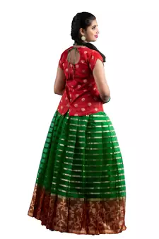 Shivangi Girls Green Blue Meadow Pattu Pavadai!!!