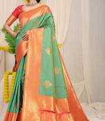 Green woven kanchipuram art silk saree with blouse