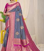 Grey woven kanchipuram art silk saree with blouse