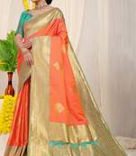 Orange woven Faux kanchipuram silk saree with blouse