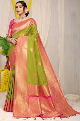 Green woven kanchipuram art silk saree with blouse 1