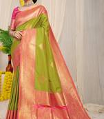 Green woven kanchipuram art silk saree with blouse