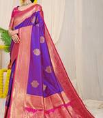 Purple woven kanchipuram art silk saree with blouse