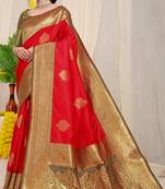 Red woven kanchipuram art silk saree with blouse