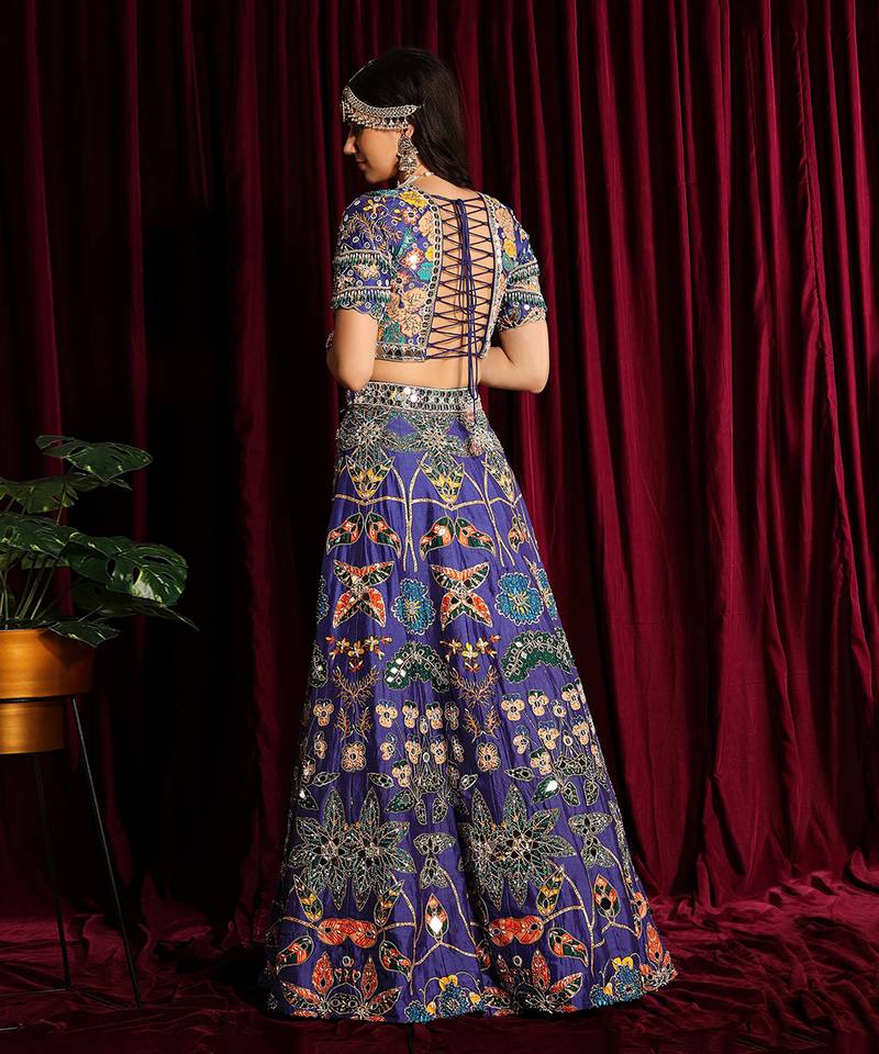 Purple Printed Heavy Lehenga With Mirror Embroidery