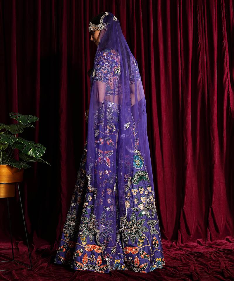 Purple Printed Heavy Lehenga With Mirror Embroidery
