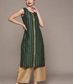 Green printed art silk kurtas-and-kurtis