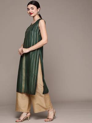 Green printed art silk kurtas-and-kurtis 2